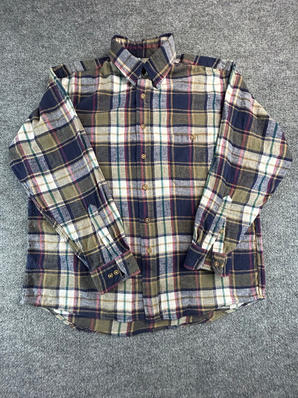Specialty Collection Flannel Shirt LG Plaid Button Front Cotton Long Sleeve Y2K